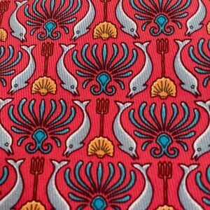 100% REAL HERMES TIE ~ RED FUN GOLD & BLUE DOLPHINS & SHELLS TRIDENTS CONCH